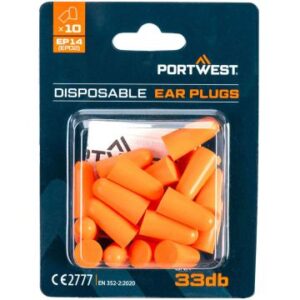 Portwest PU Foam Ear Plugs Blister Pack (10 Pairs)