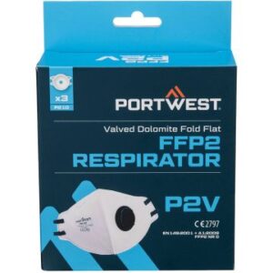 Portwest FFP2 Valved Dolomite Fold Flat Respirator (Pack of 3)
