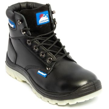 Black Leather Upper Safety Ankle Boot with Steel Toe Cap and Midsole
