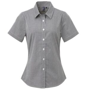 Premier Women's Microcheck (Gingham) Short Sleeve Cotton Blouse